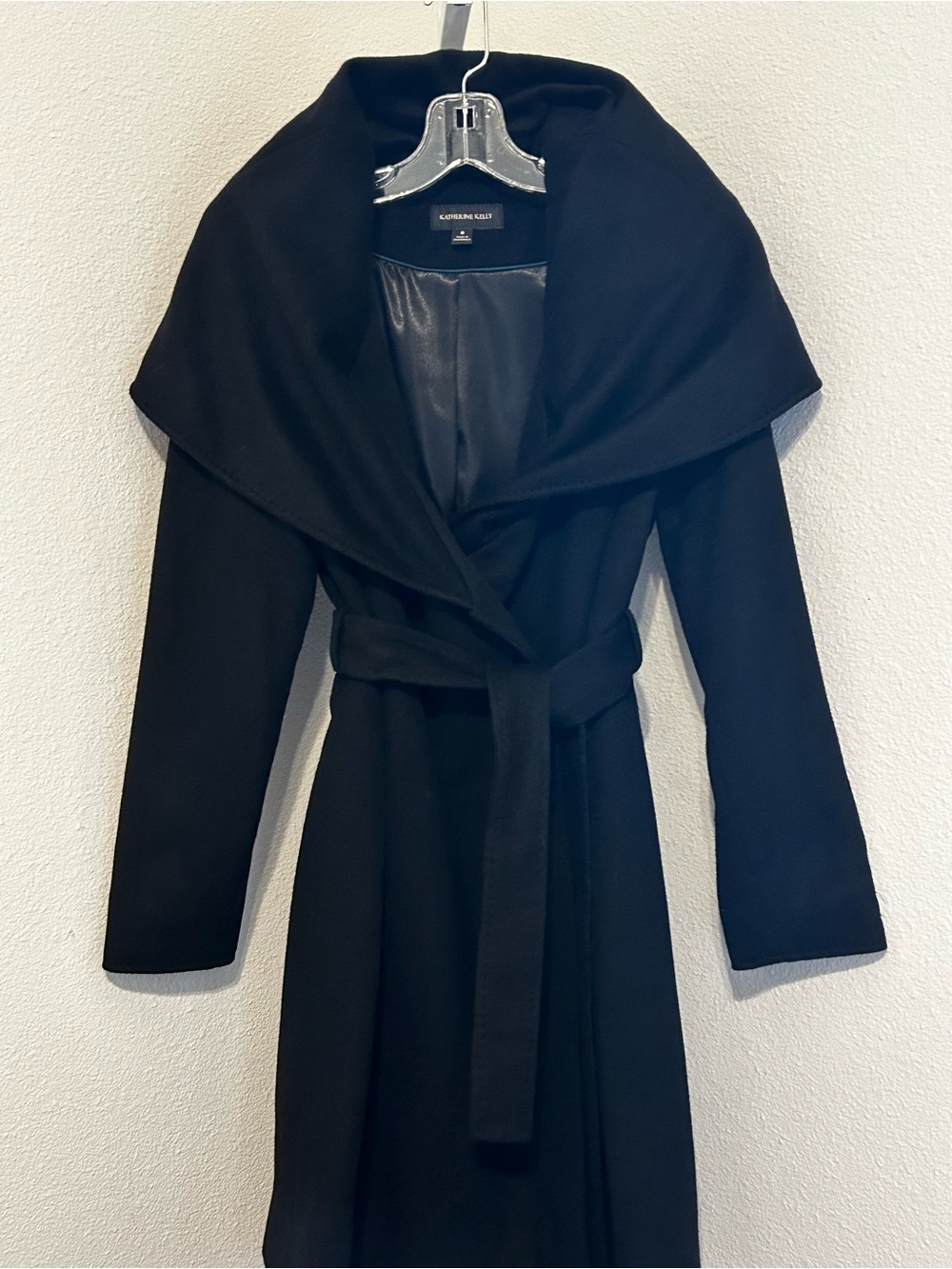 Katherine Kelly Black Cashmere Shawl collar Coat with Satin Lining